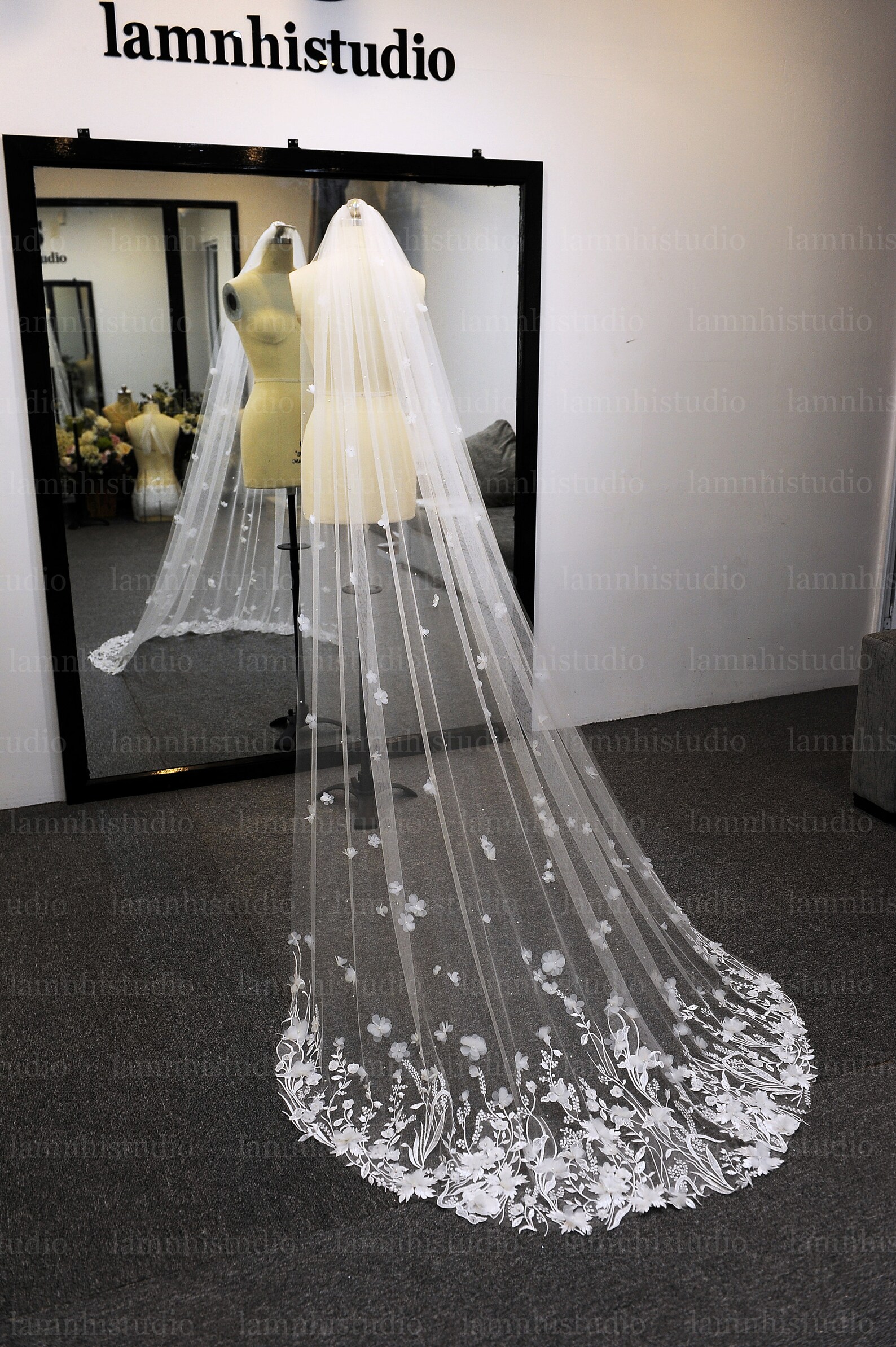 LS120/3D Flower Lace Veil / Bridal Lace Veil/bridal Etsy