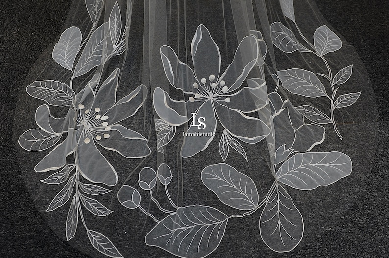 LS111/ Embroidery flower veil/1 tier veil/ bridal veil/ custom veil/ cathedral image 3