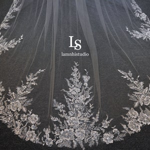 LS190 / Sequin Lace Cathedral Veil - Bridal Wedding Veil - 3m Long