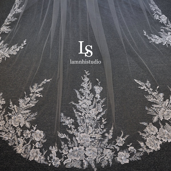 LS190/ lace veil/ sequin lace veil/ bridal veil/ wedding veil/ 1 tier veil/ cathedral veil/bespoke veil