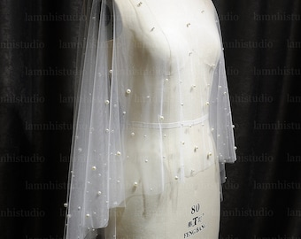 LS135 / Pearl Wedding Cape: Tulle Bridal Capelet - Custom Colors