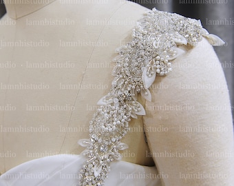 LS14: Crystal Pearl Beaded Bridal Straps, Detachable Wedding Sleeves