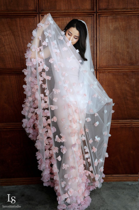 LS76/ Pink Ombre Veil/1 Tier Veil/chapel Veil / Custom Veil