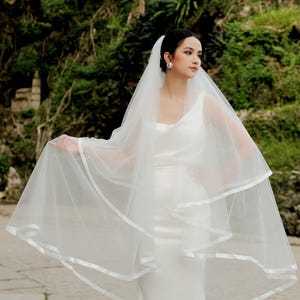 Ls75/ Ribbon wedding veil/drop veil/ Veil with blusher / bespokeveil/ bridal veil/ fingertip veil/