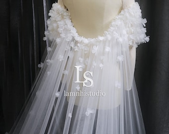 LS176/ 3D flower cape/ flower cape/ bridal cape/ wedding cape/custom cape/bespoke cape