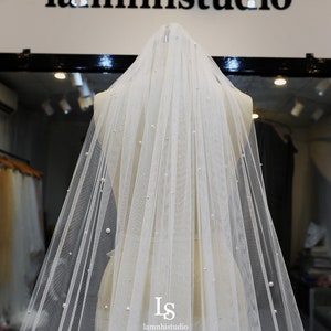 LS108/ Sparkle pearl veil/ glitter veil /pearl veil /1 tier veil/ custom veil/ bridal veil/ wedding veil/chapel vei/ cathedral veil