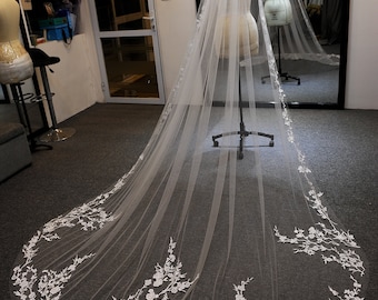 LS52/ lace veil/ cathedral veil/1 tier veil / bridal veil/custom veil