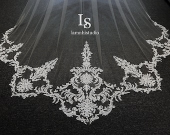 LS168/Lace veil/ scalloped veil/bridal veil/laceveil/bespoke veil/ wedding veil/ custom veil/ cathedral veil