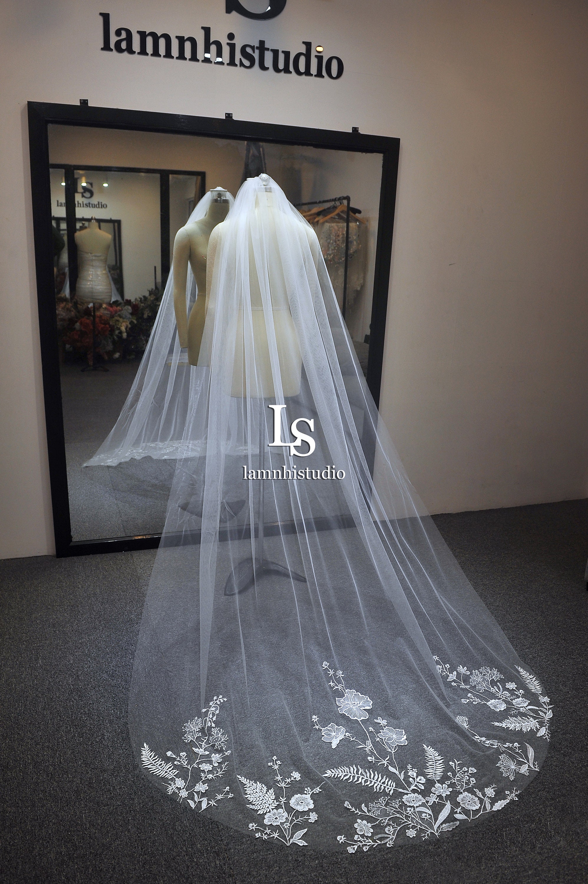 LS90/ Flower Lace Veil/ Bridal Veil/ Wedding Veil/ Lace Etsy