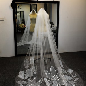 LS111/ Embroidery flower veil/1 tier veil/ bridal veil/ custom veil/ cathedral image 7