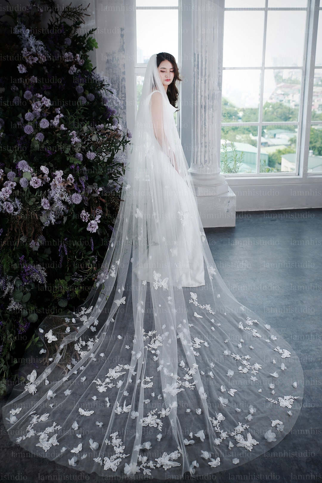 Satsweety Dresses Store 3D Flower Wedding Veil Handmade One Layer Chapel Length Bridal Veil Accessory