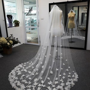 LS46/3D Flower veil/Chapel veil/Custom veil/Light ivory veil/Bridalveil