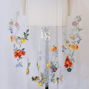 LS35/embroidery 3D flower veil/flower veil/ fingertip veil/custom veil/ bridal veil/wedding veil