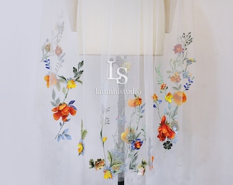 LS35/embroidery 3D flower veil/flower veil/ fingertip veil/custom veil/ bridal veil/wedding veil