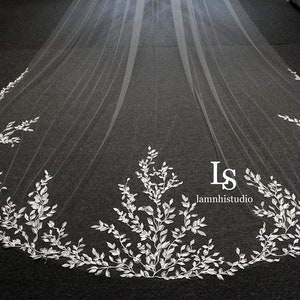 LS181/lace veil/leaf lace veil/ bridal veil/ wedding veil/custom veil/ royal veil