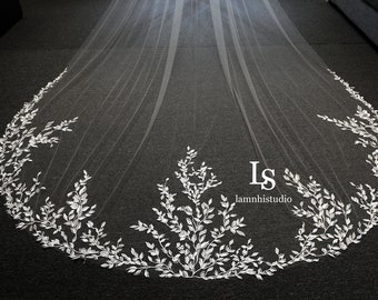 LS181/lace veil/leaf lace veil/ bridal veil/ wedding veil/custom veil/ royal veil