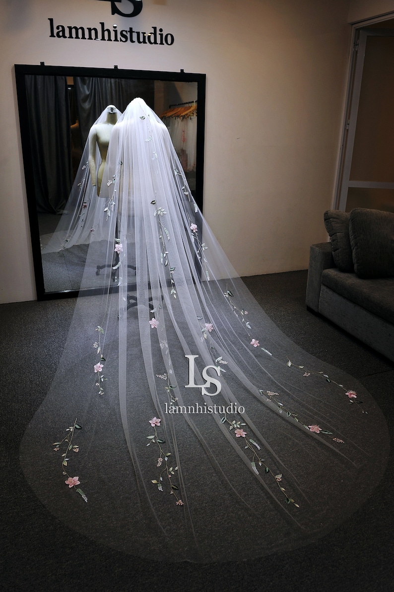 LS186/3D embroidery flower veil/ embroidery veil / flower veil/ bridal veil/ unique veil/ custom veil/ bespoke veil image 8