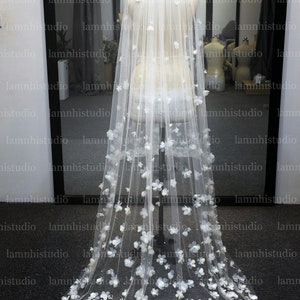 Ls96/3D flower veil/ flower veil/ bridal veil/ wedding veil/ chapel veil/ floor length veil/custom veil