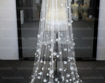 Ls96/3D flower veil/ flower veil/ bridal veil/ wedding veil/ chapel veil/ floor length veil/custom veil