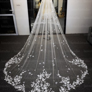 LS47/voile de dentelle florale 3D/voile de 1 échelon/voile de mariée/voile de mariage/voile cathédrale/voile personnalisé