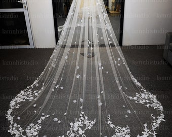 LS47/3D flower lace veil /1 tier veil/bridal veil /wedding veil /cathedral veil/ custom veil