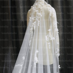 LS164/3d flower lace veil/ mantilla veil/ bridal veil/ wedding veil/custom veil/flower veil/ lace veil/bespoke veil