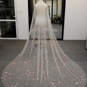 Floral Wedding Veil: Cathedral Length, Tulle & Fabric Flower