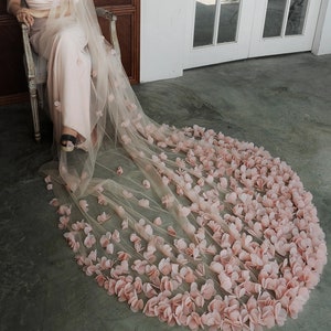 LS89/ 3D blush pink flower veil/ 1 tier veil/ cathedral veil/custom veil