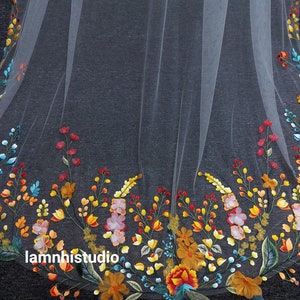 LS131 / Floral Embroidery Wedding Veil - Chapel Length, Custom Bridal Veil