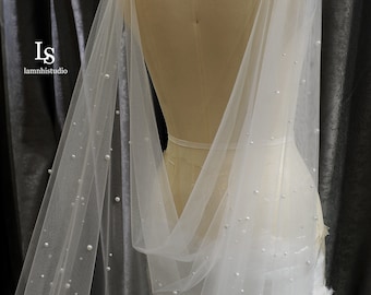 LS86/pearl cape veil/bridal cape/draped cape/ chapel veil/ cathedral veil/custom veil