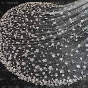 LS27 / 3D Flower Cathedral Wedding Veil: Organza, Pearl Detail - Custom Bridal Veil