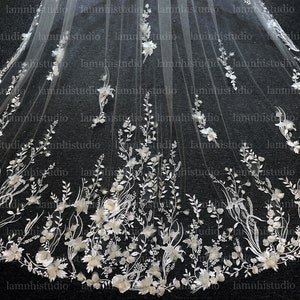 LS132/ 3D Flower leaf lace veil/ bridal veil/wedding veil/cathedral veil/ custom veil/bespoke veil/1 tier veil/couture veil