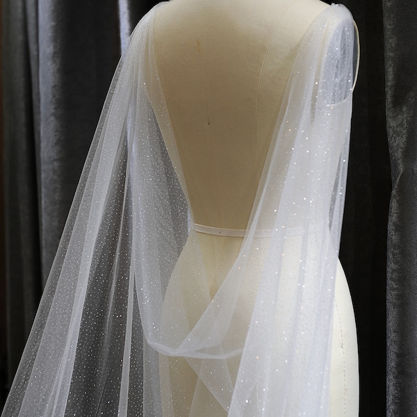 LS102: Sparkle Wedding Cape, Glitter Tulle Draped Cape