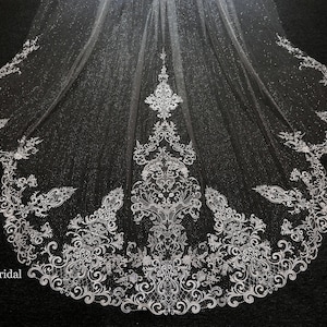 Ls97/Sparkle lace veil/bridal lace veil/ lace veil/ glitter  vei/ 1 tier veil/ cathedral veil/custom veil/Scalloped Edge veil/Scalloped veil