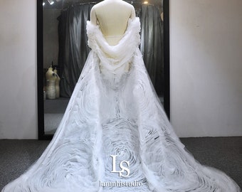 LS151/3D cape/ bridal cape/ cape veil/ wedding cape/ unique cape/ cape veil