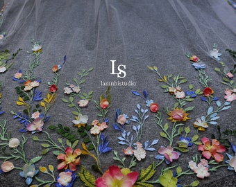 LS189/ 3D flower embroidery lace veil / bridal veil/ embroidery veil/ flower veil / weddingveil/ bespokeveil/ customveil