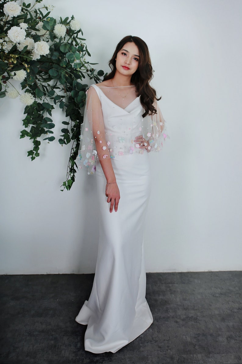 Bridal Bolero LS1303d flower cape bridal cape Bridal Cover Up Custom Wedding Cover Up Wedding cover up,Wedding Capelet Cape