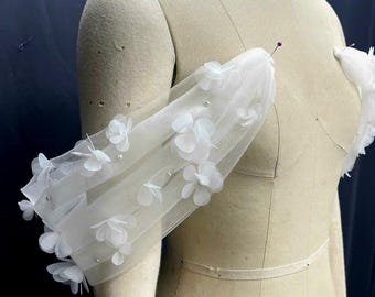 LS200/ 3D Floral Bridal Sleeves, Tulle Organza Detachable Sleeves