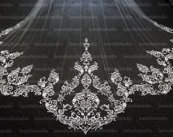 LS170 / Lace Scalloped Cathedral Veil with Blusher - 3m Long
