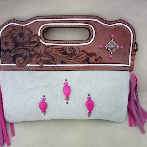 Pochette en cuir repoussé, sac à main western en cuir de vachette, sac à main en cuir gaufré floral, sac cowgirl bohème, sac en cuir clouté fabriqué à la main