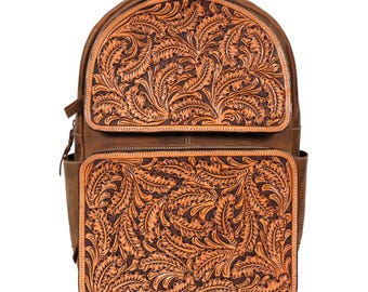 Handmade Tooled Vegan Leather Backpack: Mexican Artisan  display picture 3