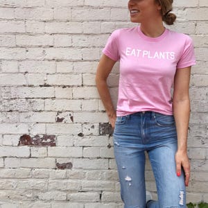 Eat Plants Pink T-Shirt: Vegan Apparel | Vegan Graphic Tee | Plant-Based Gifts