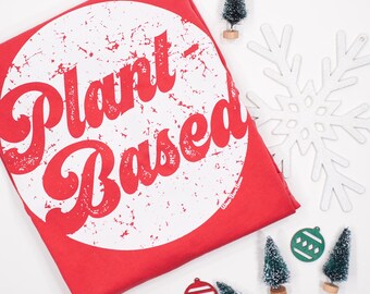 Retro 70s Font Vegan T-Shirt: Red Plant-Based Tee | Vegan Gift