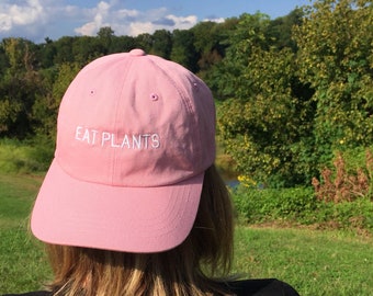 Eat Plants Dad Hat: Pink Vegan Baseball Cap | Vegan Gift
