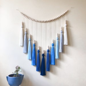 AURORA wall hanging in Blue Moon palette | boho wall decor | tassel garland | nursery decor