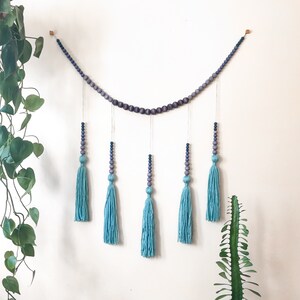 RAINA wall hanging in moody blue ombré | boho wall decor | tassel garland | nursery decor