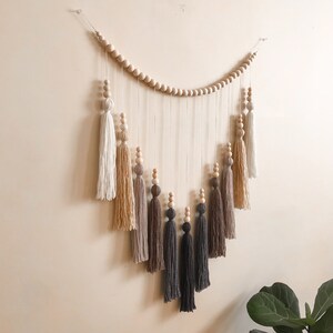 AURORA wall hanging in grey ombré palette | boho wall decor | tassel garland | nursery decor