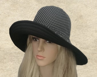 Wide Brim Cotton Sun Hat: Black & White Summer Hat