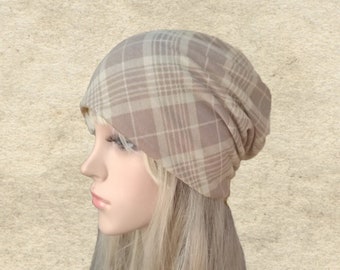 Boho Plaid Slouchy Beanie: Trendy Summer Fabric Hat