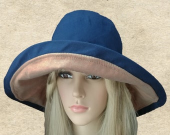Sombrero de ala ancha de algodón para el sol: Cloche reversible, ideal para fiestas en la playa y el jardín.